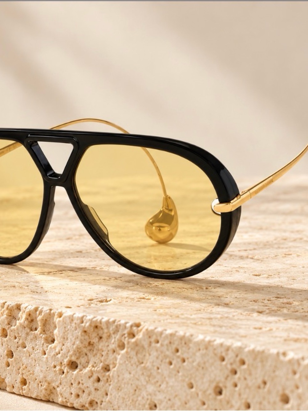 Aviator Sunglasses Yellow Lenses Gold Metal Temple Similar to Bottega Veneta